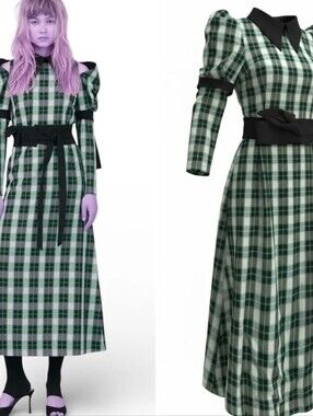 Julia Allert Dress Dress Maxi Plaid Print Cold Shoulder Long Sleeves XS NWT